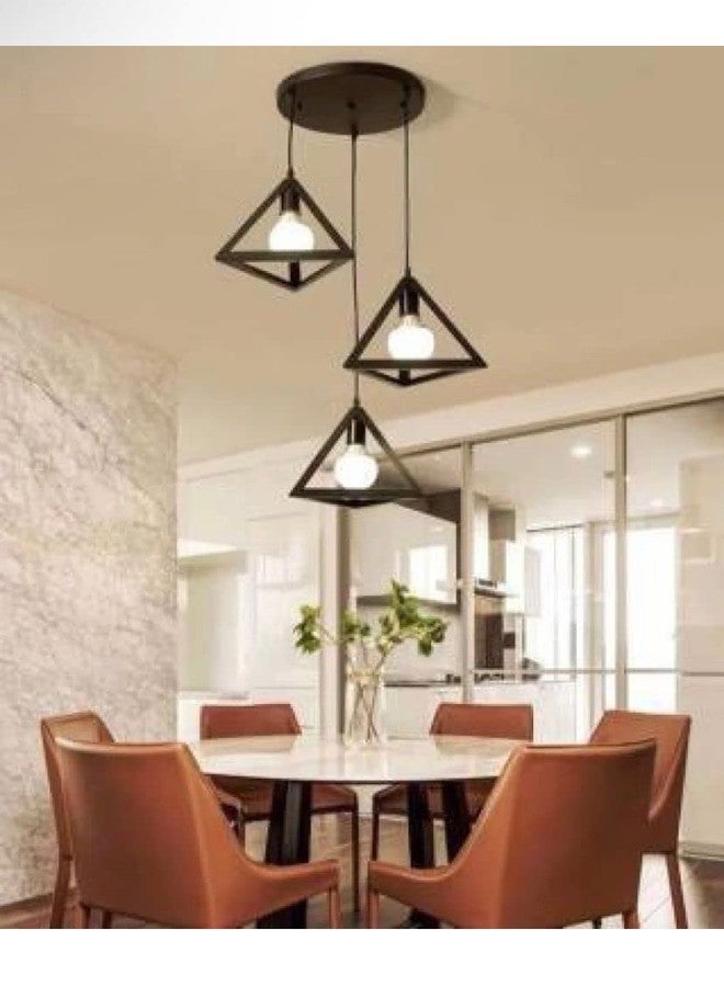 PRIYA LIGHT مصباح معلق على شكل مثلث من بريا لايت، مصباح سقف معلق بسلك مضفر، إضاءة ديكورية أنيقة للمنزل (أسود) معدن - Image 2